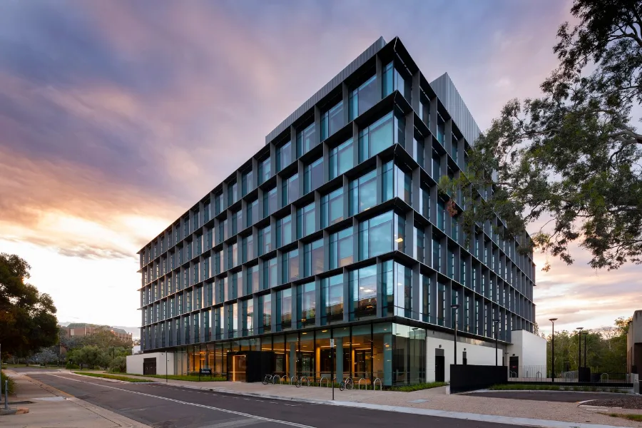 The RSSS Building at ANU at dusk